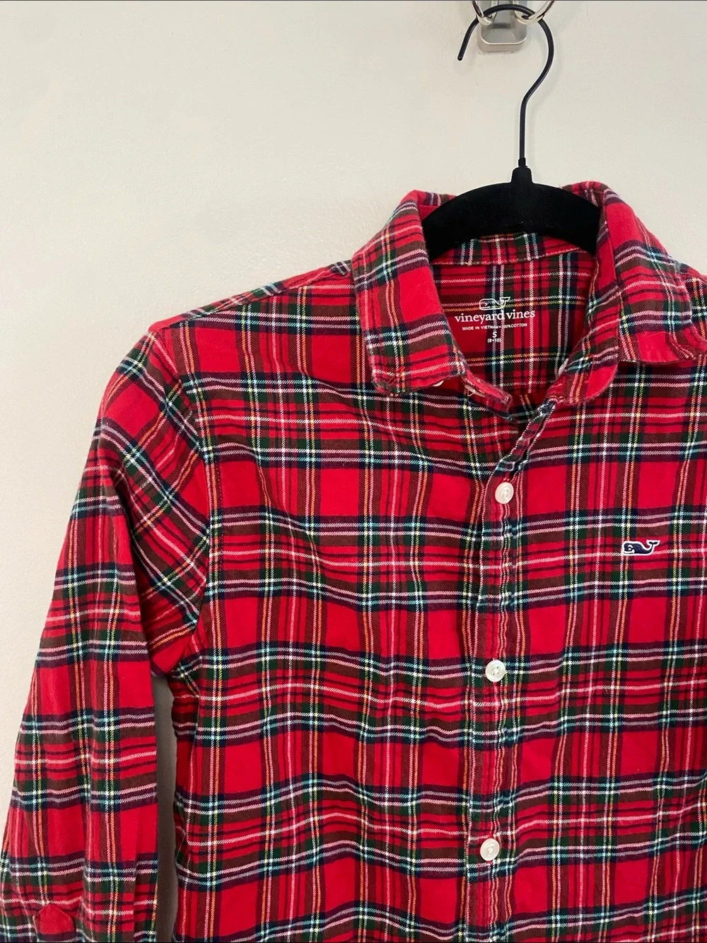 Vineyard Vines Boy's Red Green Plaid Flannel Holiday Button-Up Shirt Small 8-10